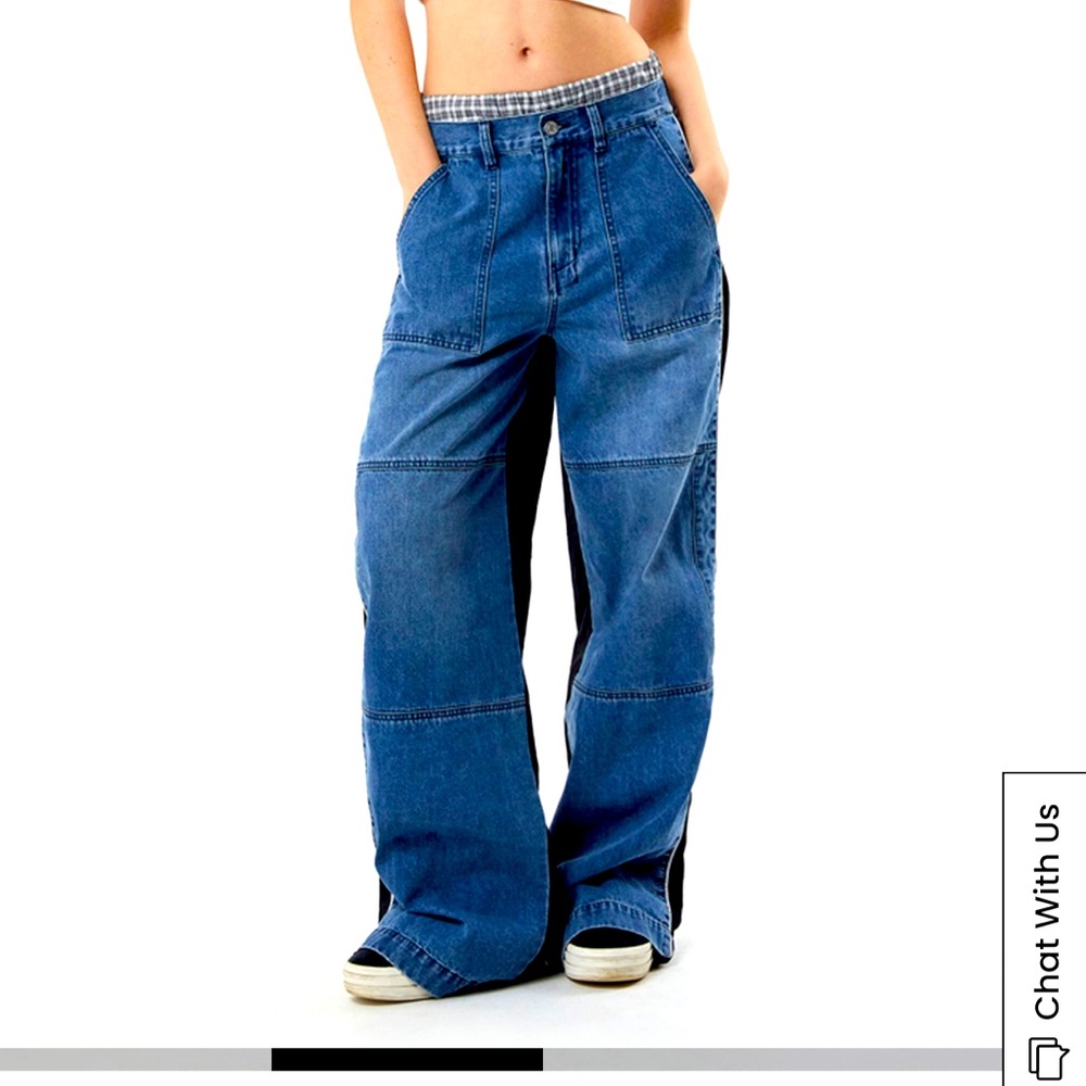 denim nylon low rise baggy track pants